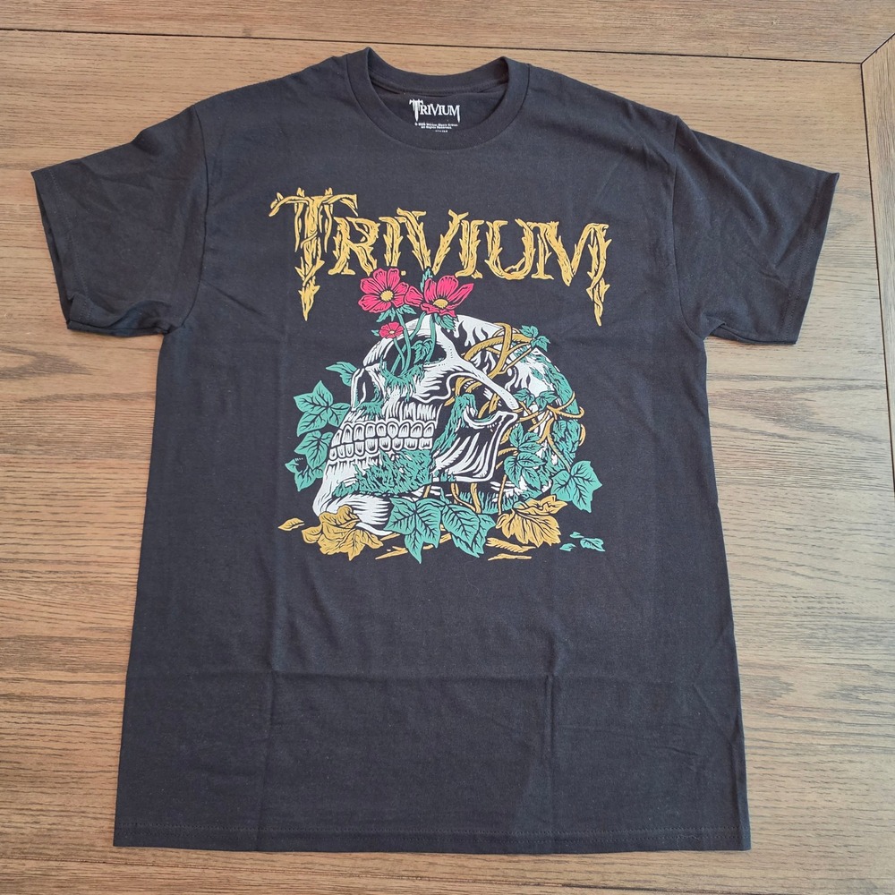 Trivium Band T-Shirt Black Skull Floral Graphic Tee Licensed Warner Music Medium